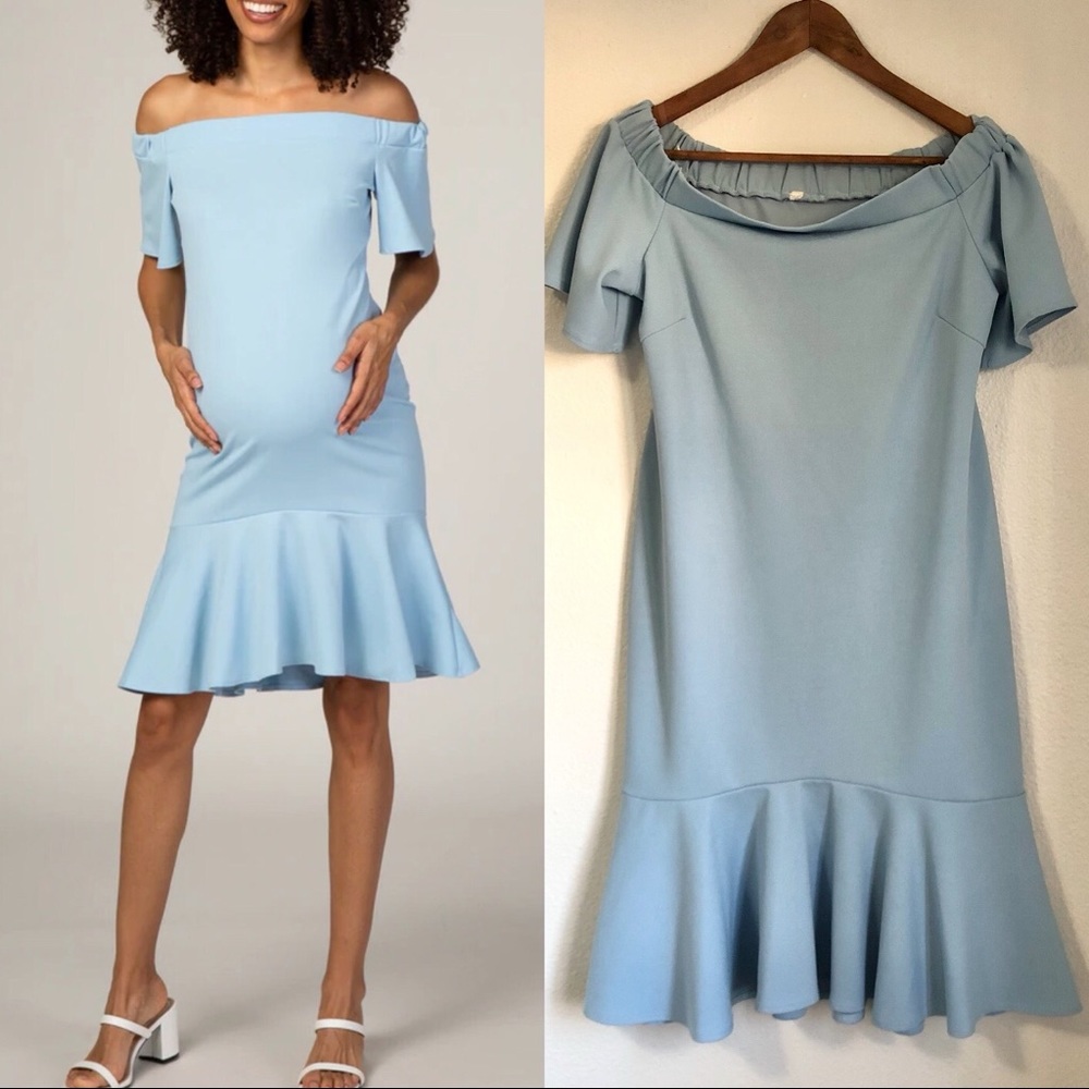 PinkBlush Light Blue Off Shoulder Mermaid Maternity Dress